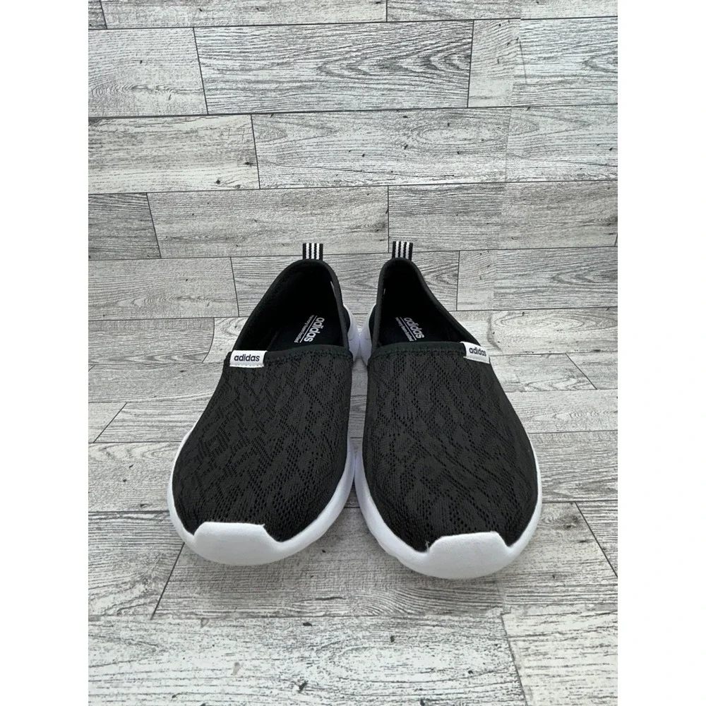 Adidas Cloudfoam Lite Racer Slip On Women Sz 6 Black White Mesh Sneakers AC8475